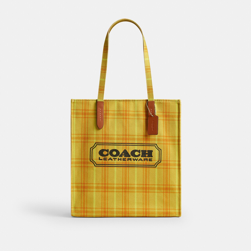 Coach Outlet Canvas Tote Bag With Plaid Print ☀️ - Picture 2 of 12